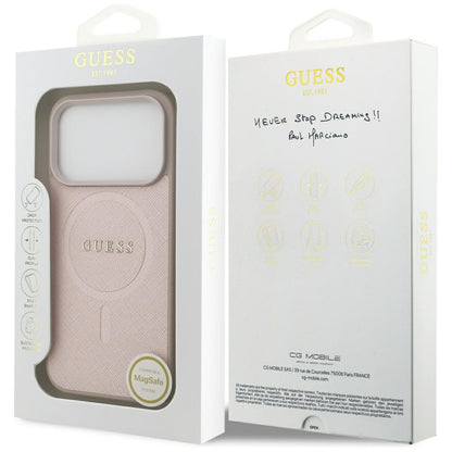 Étui MagSafe pour Apple iPhone 17 Pro Max, Guess, Saffiano Classic Logo, Rose
