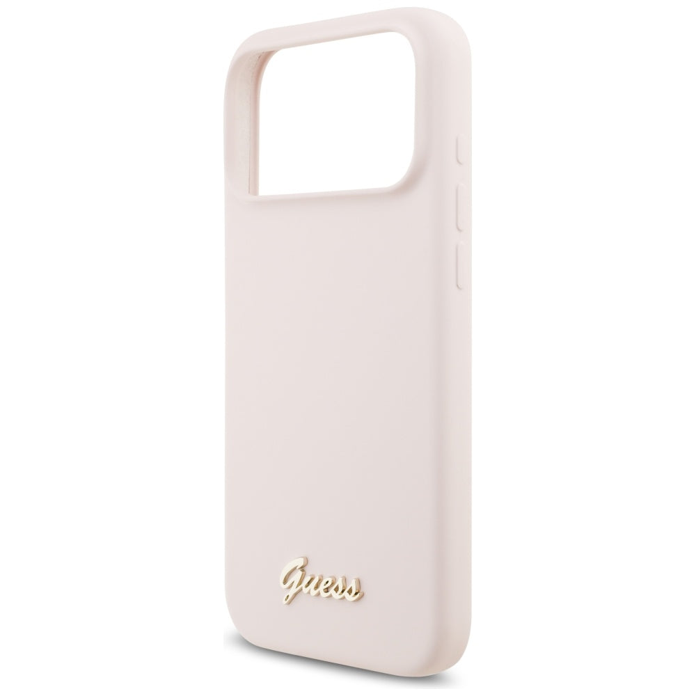 Coque MagSafe pour Apple iPhone 17 Pro Max, Guess, Script Metal Logo, Rose Clair