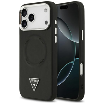 Coque MagSafe pour Apple iPhone 17 Pro Max, Guess, Logo Triangle, Noir Argenté