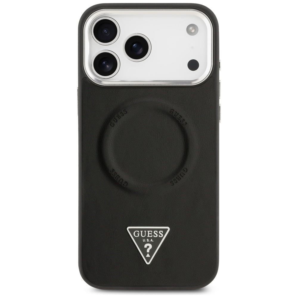 Coque MagSafe pour Apple iPhone 17 Pro Max, Guess, Logo Triangle, Noir Argenté