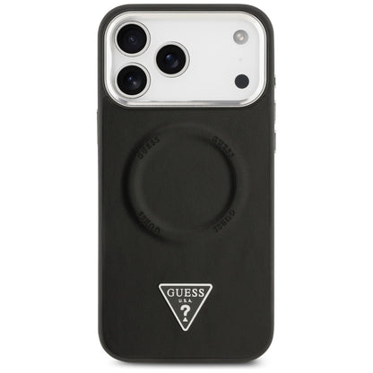 Coque MagSafe pour Apple iPhone 17 Pro Max, Guess, Logo Triangle, Noir Argenté