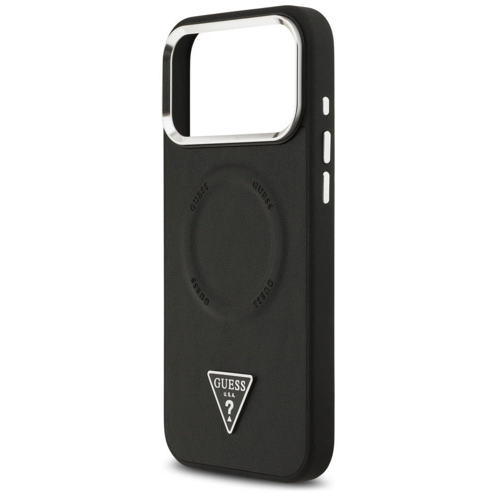 Coque MagSafe pour Apple iPhone 17 Pro Max, Guess, Logo Triangle, Noir Argenté