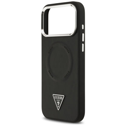 Coque MagSafe pour Apple iPhone 17 Pro Max, Guess, Logo Triangle, Noir Argenté