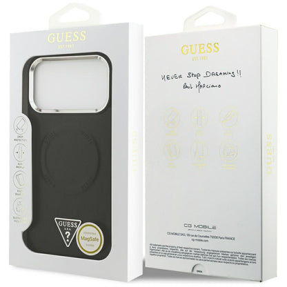Coque MagSafe pour Apple iPhone 17 Pro Max, Guess, Logo Triangle, Noir Argenté