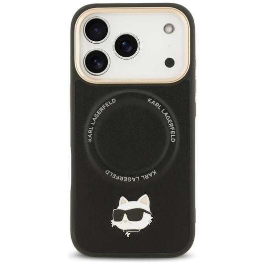 Coque MagSafe pour Apple iPhone 17 Pro Max, Karl Lagerfeld, Big Strap Choupette Metal Logo, Noire