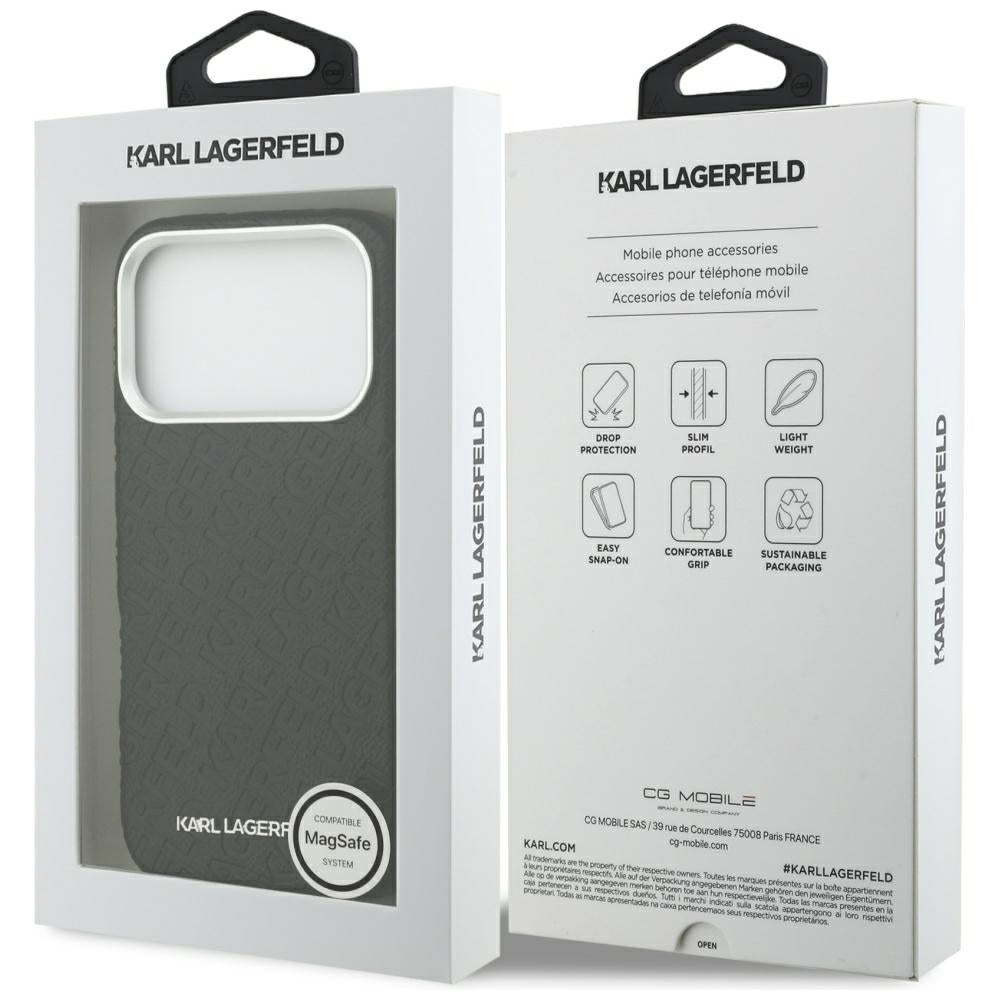 Étui MagSafe pour Apple iPhone 17 Pro Max, Karl Lagerfeld, FW Stamped Karl, Noir
