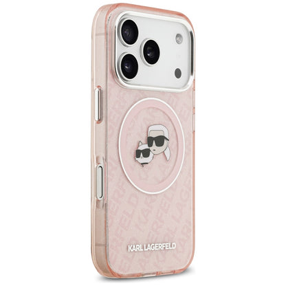 Coque MagSafe pour Apple iPhone 17 Pro Max, Karl Lagerfeld, Glitter Karl & Choupette Head, Rose.