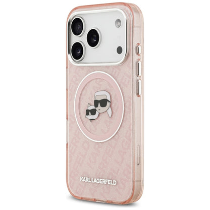 Coque MagSafe pour Apple iPhone 17 Pro Max, Karl Lagerfeld, Glitter Karl & Choupette Head, Rose.