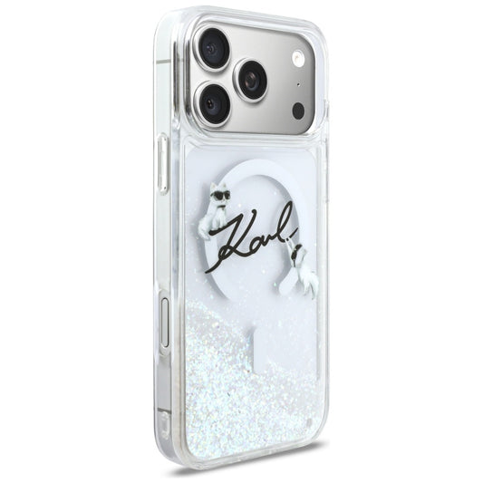Coque MagSafe pour Apple iPhone 17 Pro Max, Karl Lagerfeld, Glitter Karl Script Logo, Transparente