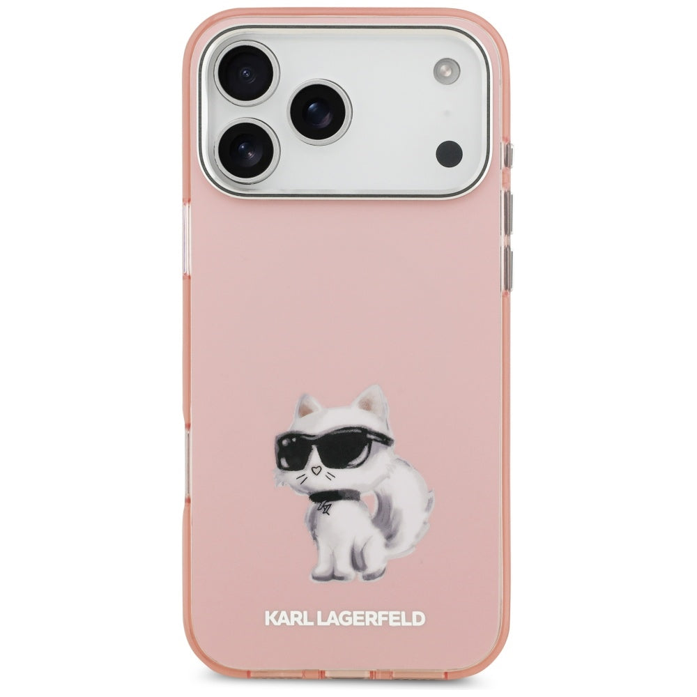 Étui MagSafe pour Apple iPhone 17 Pro Max, Karl Lagerfeld, IML Aquarelle Logo Choupette, Rose