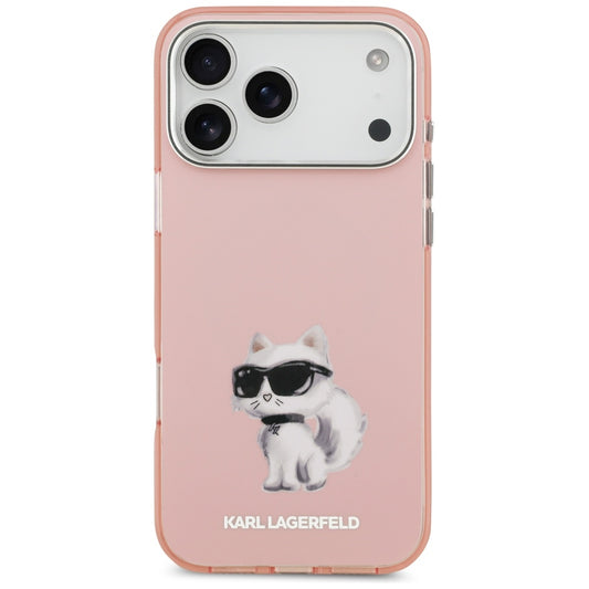Étui MagSafe pour Apple iPhone 17 Pro Max, Karl Lagerfeld, IML Aquarelle Logo Choupette, Rose