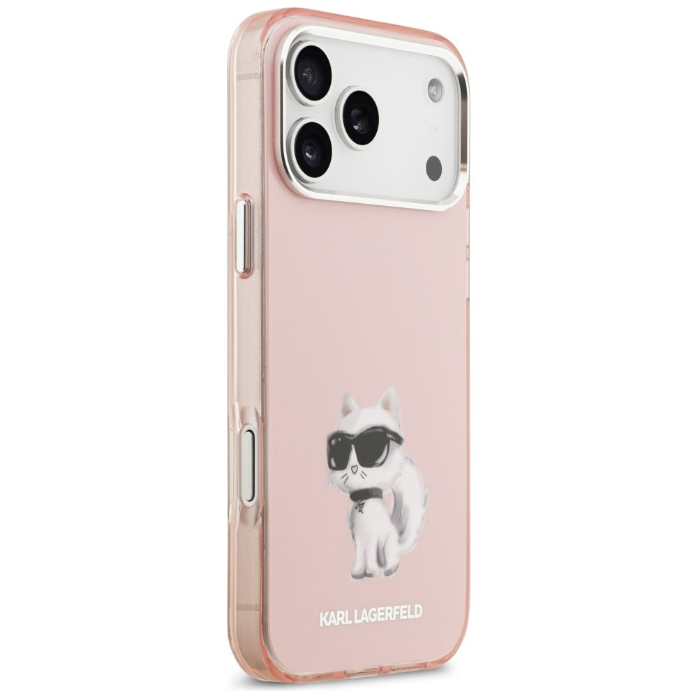 Étui MagSafe pour Apple iPhone 17 Pro Max, Karl Lagerfeld, IML Aquarelle Logo Choupette, Rose