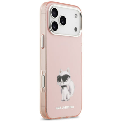 Étui MagSafe pour Apple iPhone 17 Pro Max, Karl Lagerfeld, IML Aquarelle Logo Choupette, Rose