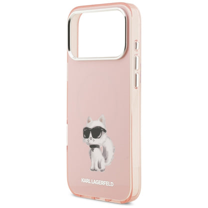Étui MagSafe pour Apple iPhone 17 Pro Max, Karl Lagerfeld, IML Aquarelle Logo Choupette, Rose