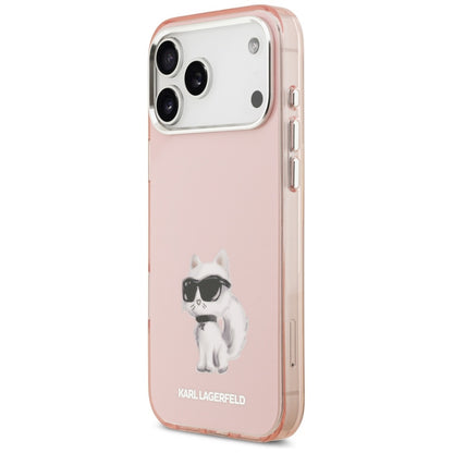 Étui MagSafe pour Apple iPhone 17 Pro Max, Karl Lagerfeld, IML Aquarelle Logo Choupette, Rose