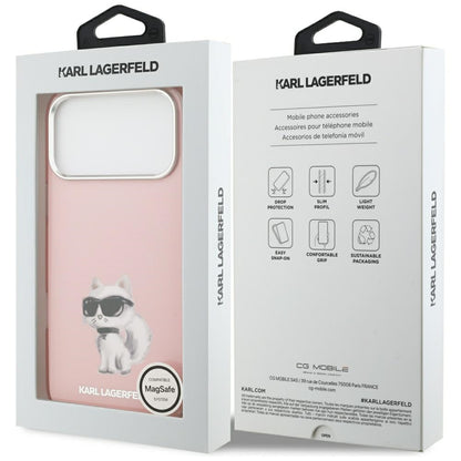 Étui MagSafe pour Apple iPhone 17 Pro Max, Karl Lagerfeld, IML Aquarelle Logo Choupette, Rose