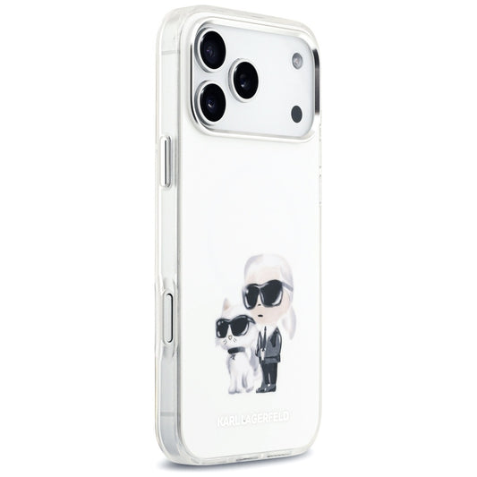 Étui MagSafe pour Apple iPhone 17 Pro Max, Karl Lagerfeld, IML Aquarelle Logo Karl & Choupette, Blanc