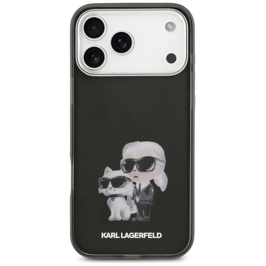 Coque MagSafe pour Apple iPhone 17 Pro Max, Karl Lagerfeld, IML Aquarelle Logo Karl & Choupette, Noire