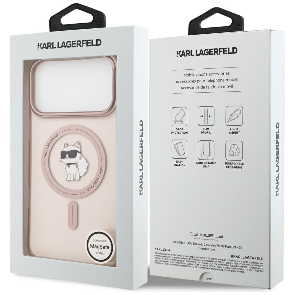 Coque MagSafe pour Apple iPhone 17 Pro Max, Karl Lagerfeld, IML Choupette, Rose