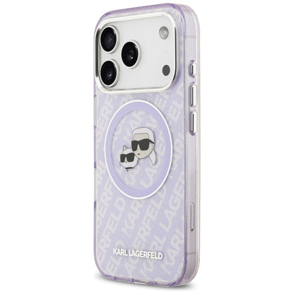 MagSafe Case for Apple iPhone 17 Pro Max, Karl Lagerfeld, IML Glitter Karl & Choupette's Heads, Purple