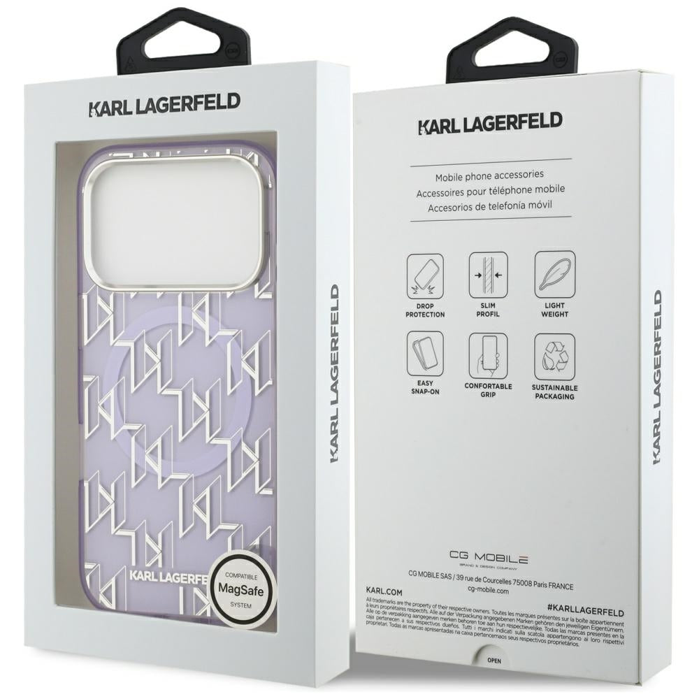 Étui MagSafe pour Apple iPhone 17 Pro Max, Karl Lagerfeld, IML KL Monogram, Violet