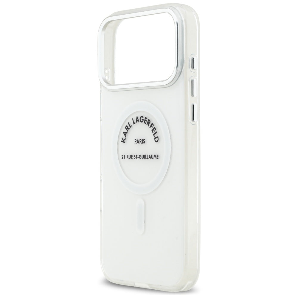 Housse MagSafe pour Apple iPhone 17 Pro Max, Karl Lagerfeld, IML Logo RSG, Transparente