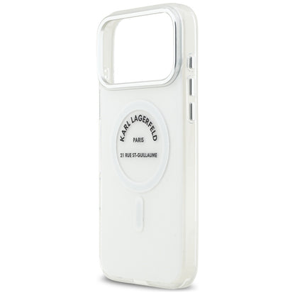Housse MagSafe pour Apple iPhone 17 Pro Max, Karl Lagerfeld, IML Logo RSG, Transparente