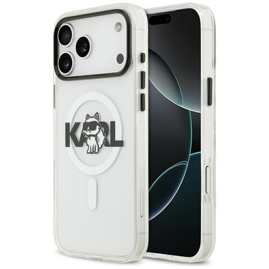 Housse MagSafe pour Apple iPhone 17 Pro Max, Karl Lagerfeld, IML Sketch Logo Choupette, Transparente