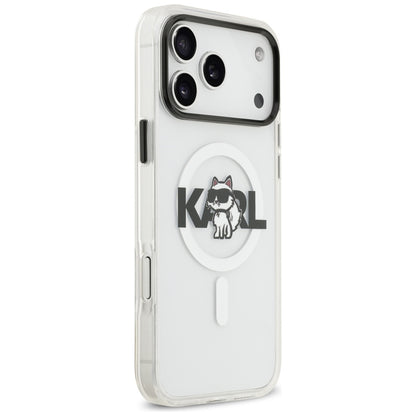 Housse MagSafe pour Apple iPhone 17 Pro Max, Karl Lagerfeld, IML Sketch Logo Choupette, Transparente