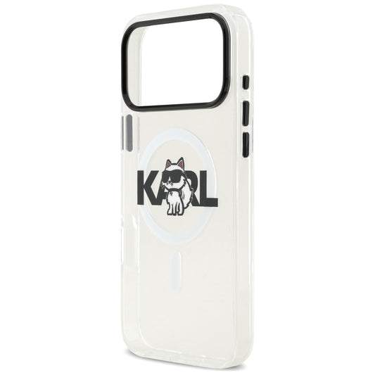 Housse MagSafe pour Apple iPhone 17 Pro Max, Karl Lagerfeld, IML Sketch Logo Choupette, Transparente