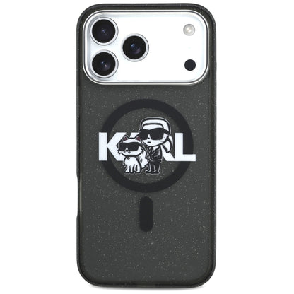 Étui MagSafe pour Apple iPhone 17 Pro Max, Karl Lagerfeld, IML Sketch Logo Glitter Karl & Choupette, Noir