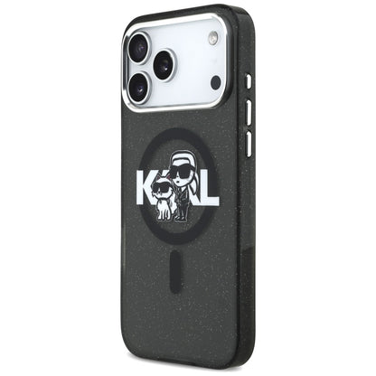 Étui MagSafe pour Apple iPhone 17 Pro Max, Karl Lagerfeld, IML Sketch Logo Glitter Karl & Choupette, Noir