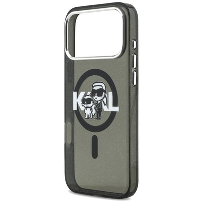 Étui MagSafe pour Apple iPhone 17 Pro Max, Karl Lagerfeld, IML Sketch Logo Glitter Karl & Choupette, Noir