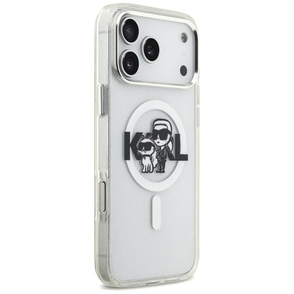 Coque MagSafe pour Apple iPhone 17 Pro Max, Karl Lagerfeld, IML Sketch Logo Glitter Karl & Choupette, Transparente