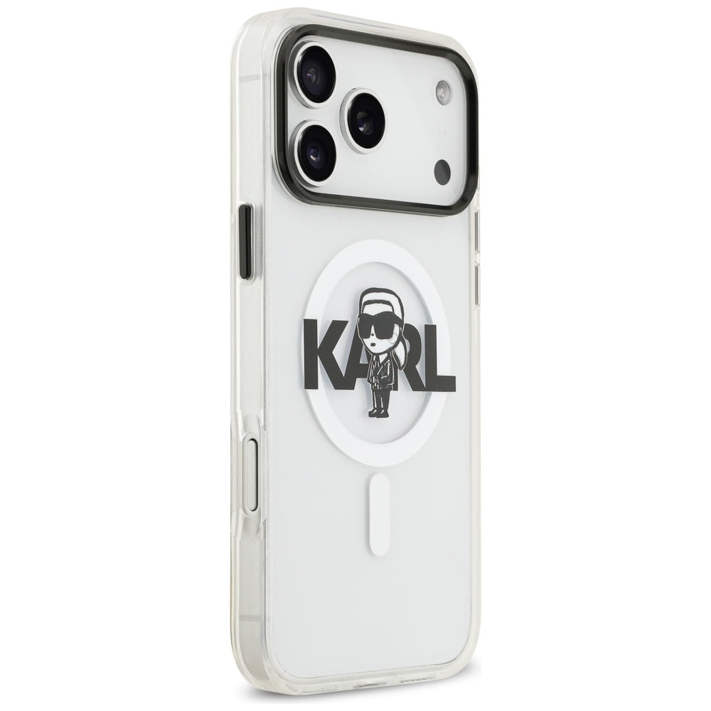 Coque MagSafe pour Apple iPhone 17 Pro Max, Karl Lagerfeld, IML Sketch Logo Karl, Transparente