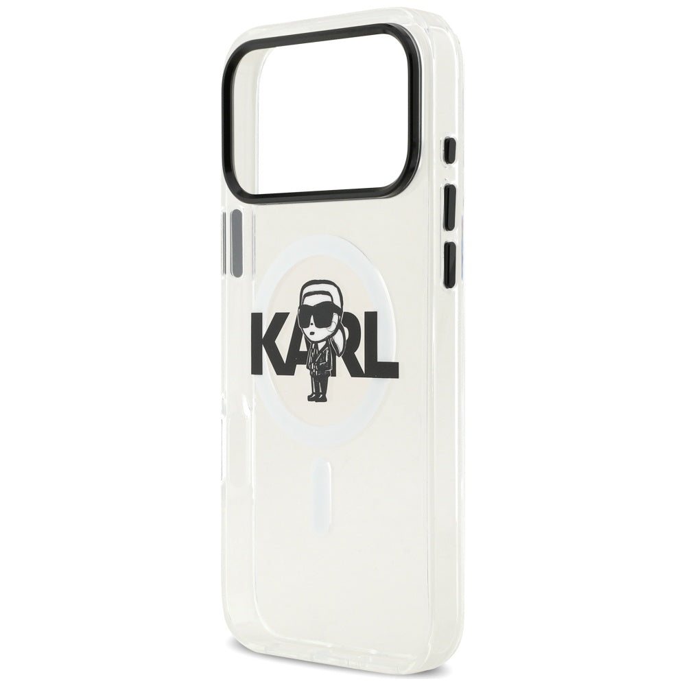 Coque MagSafe pour Apple iPhone 17 Pro Max, Karl Lagerfeld, IML Sketch Logo Karl, Transparente