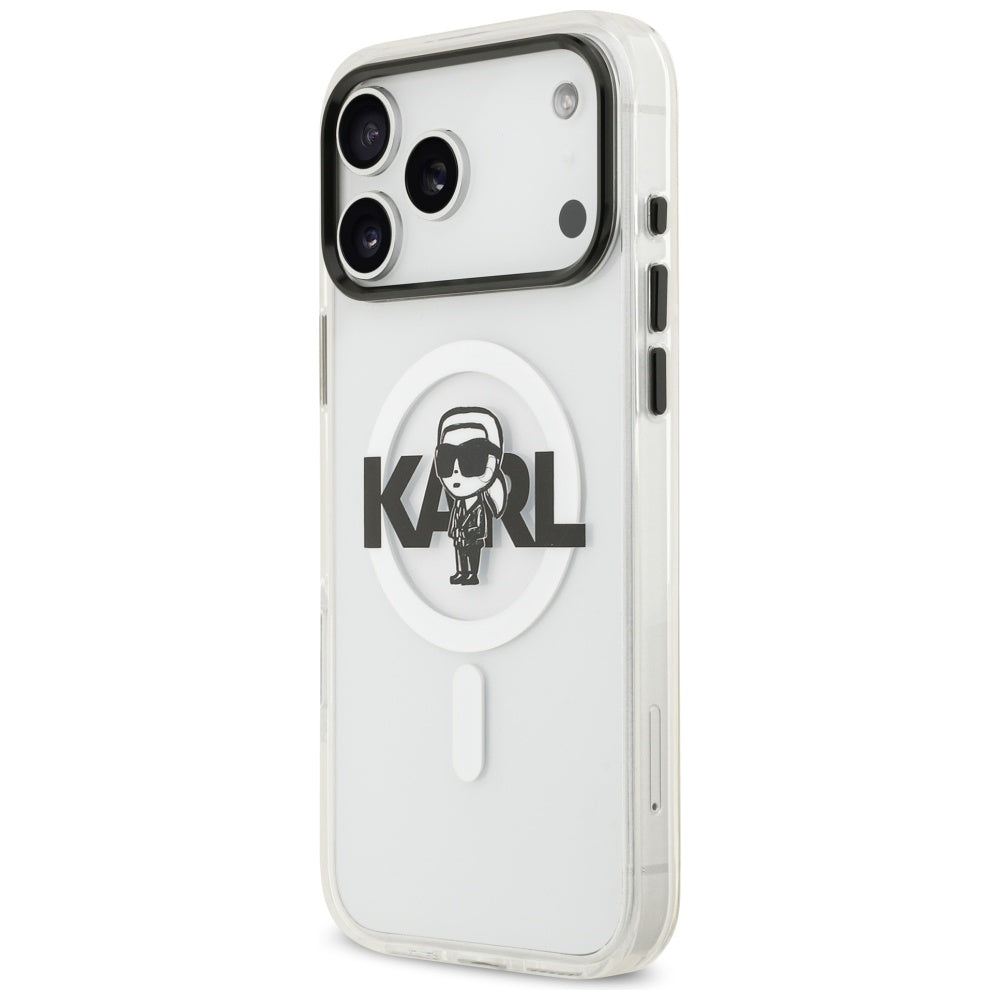 Coque MagSafe pour Apple iPhone 17 Pro Max, Karl Lagerfeld, IML Sketch Logo Karl, Transparente