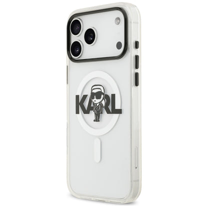 Coque MagSafe pour Apple iPhone 17 Pro Max, Karl Lagerfeld, IML Sketch Logo Karl, Transparente