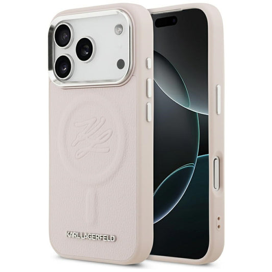 Coque MagSafe pour Apple iPhone 17 Pro Max, Karl Lagerfeld, Logo Initial & Métal, Rose
