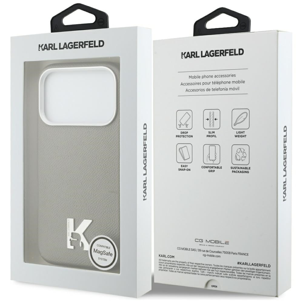 Étui MagSafe pour Apple iPhone 17 Pro Max, Karl Lagerfeld, Logo Karl Head, Gris