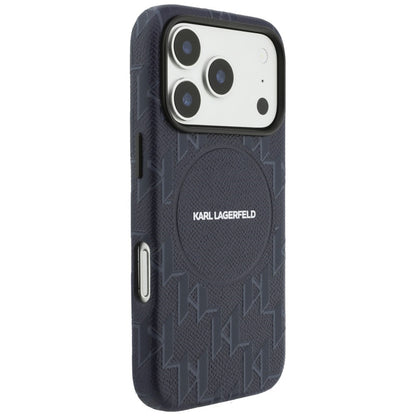 Étui MagSafe pour Apple iPhone 17 Pro Max, Karl Lagerfeld, Logo Monogramme KL, Bleu