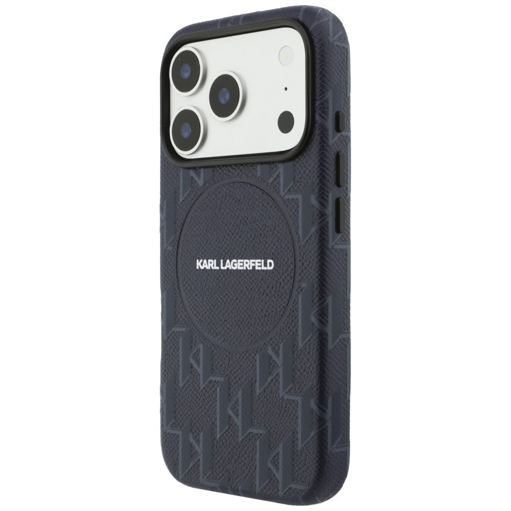 Étui MagSafe pour Apple iPhone 17 Pro Max, Karl Lagerfeld, Logo Monogramme KL, Bleu