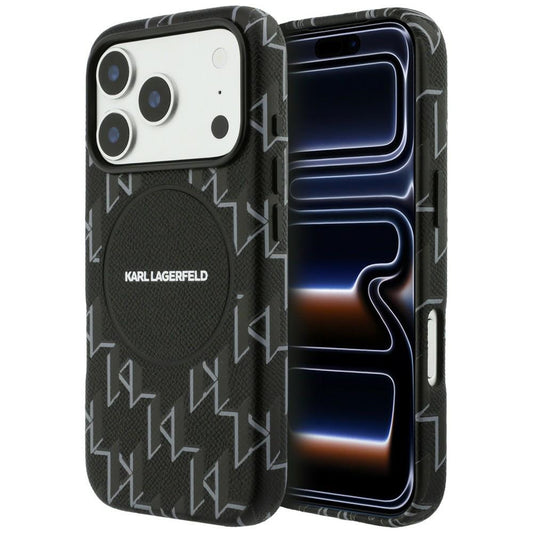 Étui MagSafe pour Apple iPhone 17 Pro Max, Karl Lagerfeld, logo KL Monogram, Noir