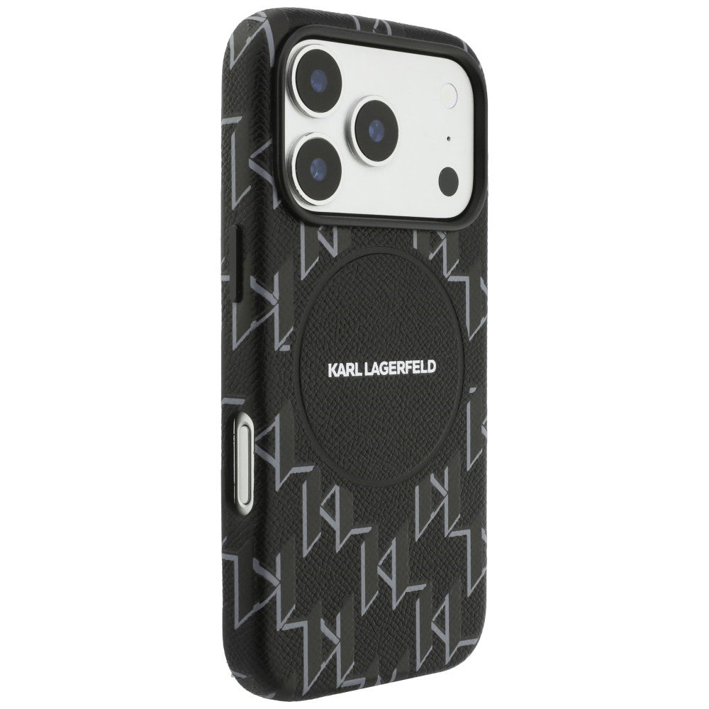 Étui MagSafe pour Apple iPhone 17 Pro Max, Karl Lagerfeld, logo KL Monogram, Noir