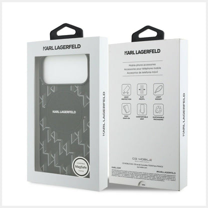 Étui MagSafe pour Apple iPhone 17 Pro Max, Karl Lagerfeld, logo KL Monogram, Noir