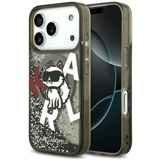 Housse MagSafe pour Apple iPhone 17 Pro Max, Karl Lagerfeld, Liquid Glitter Logo Choupette, Noire