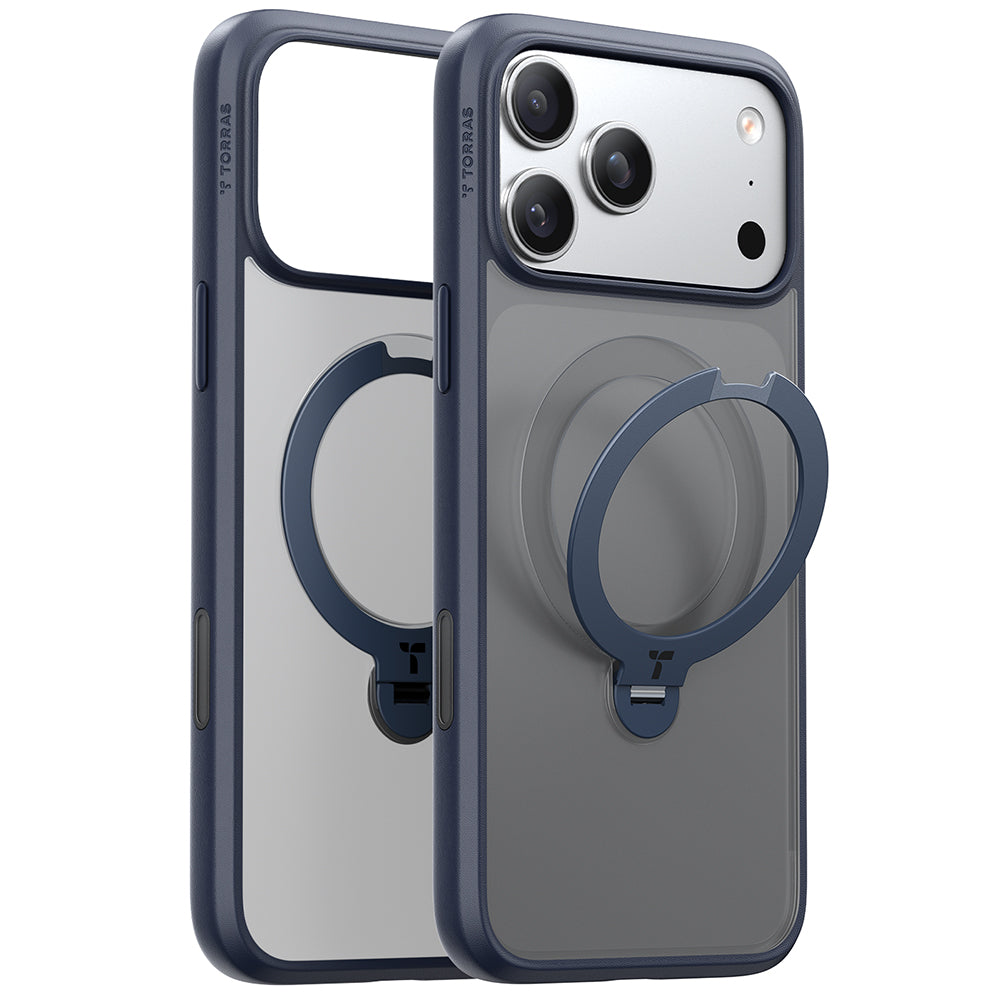 Coque MagSafe pour Apple iPhone 17 Pro Max, Torras, Ostand Spin, Bleue