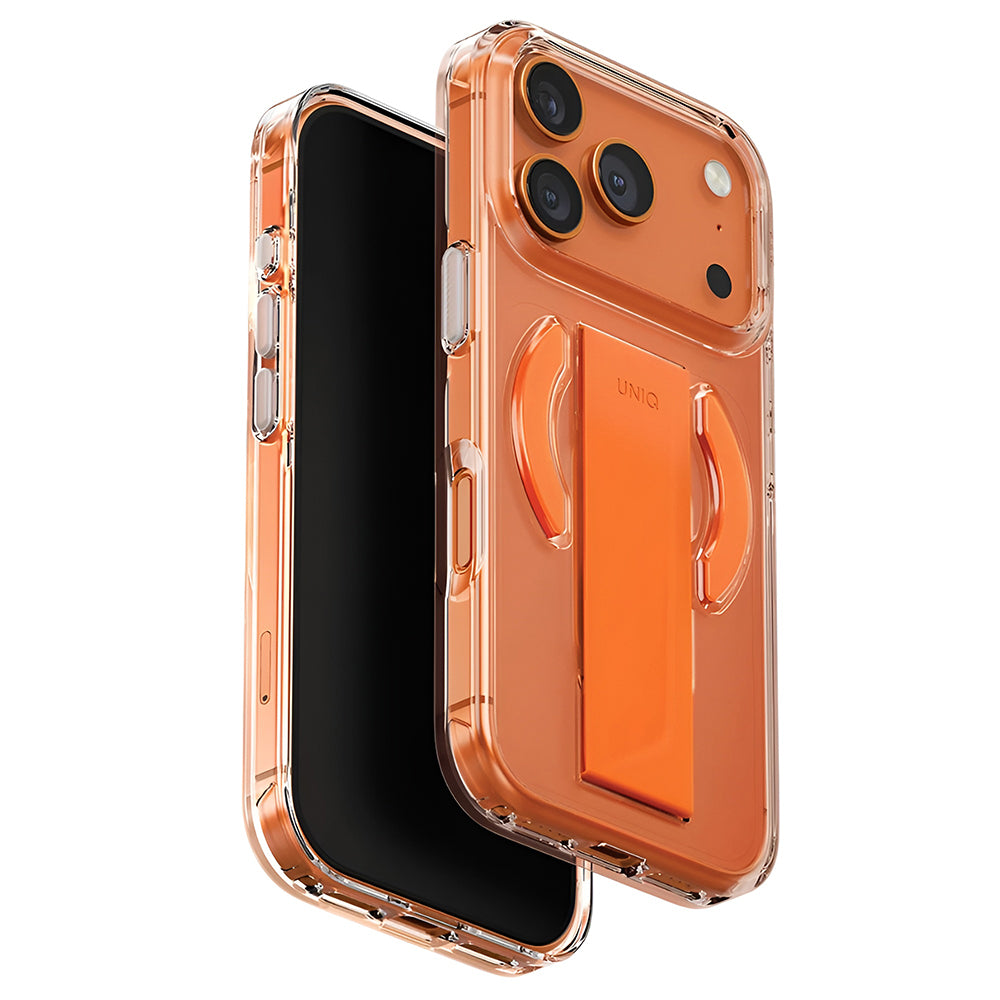 Coque MagSafe pour Apple iPhone 17 Pro Max, UNIQ, Heldro Air MagClick, Transparente Orange