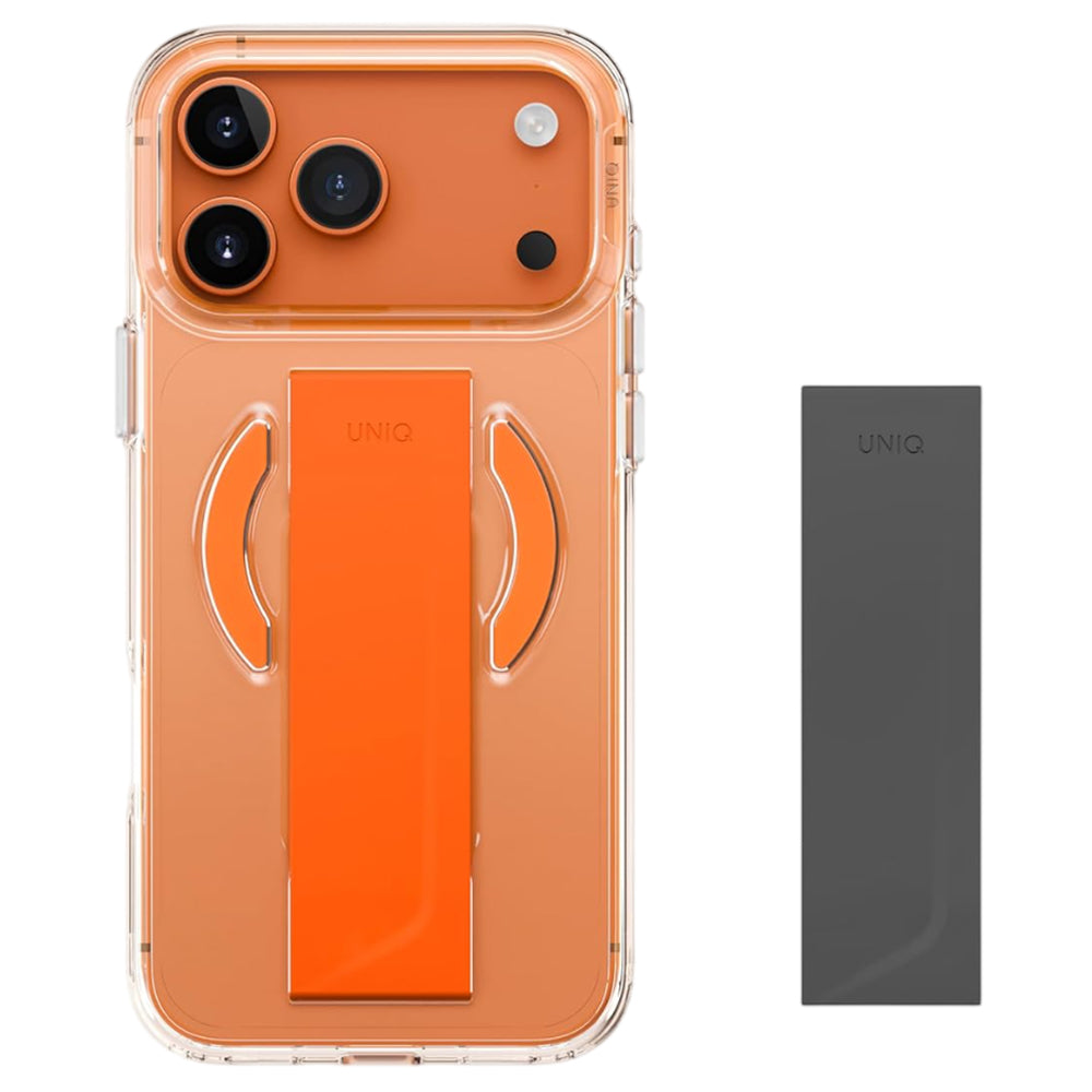 Coque MagSafe pour Apple iPhone 17 Pro Max, UNIQ, Heldro Air MagClick, Transparente Orange