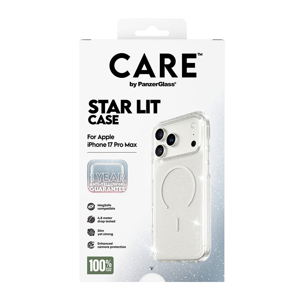 Coque MagSafe pour Apple iPhone 17 Pro, PanzerGlass, Care Urban Explorer Star Lit, Transparente Blanche